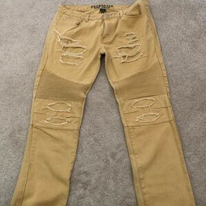 Encrypted Distressed Mustard Yellow Jeans